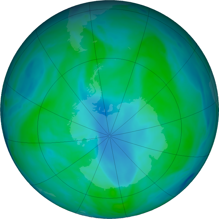 Antarctic ozone map for 01 January 2023